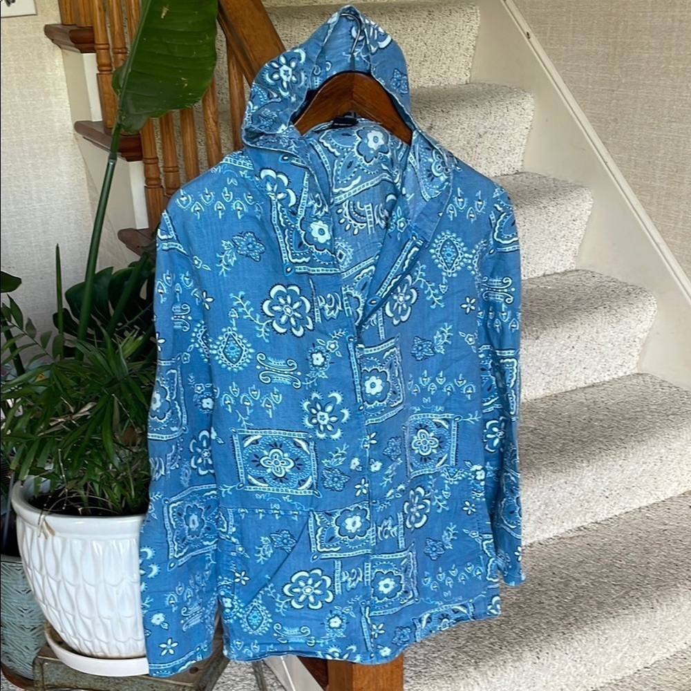Carole Little Linen Boho Zip Up Jacket With Hood